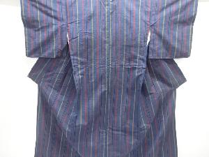 アンティーク　縞織り出し手織り紬着物